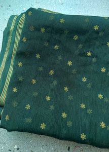 Elegant Dark Green Saree with Golden Accents