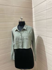 Cropped Green Button-Up Shirt