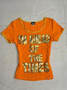 y2k iconic orange Sequin "Ahead of the Times" Top