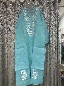 Beautiful Light Blue Kurta with White Embroidery