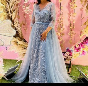 Pastel blue embroidered gown