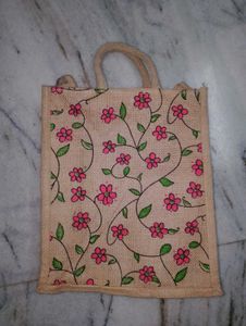 Floral Jute Tote Bag