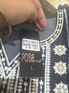 Embroidered Denim Kurta