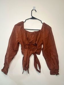Brown Tie-Up Square Neck Top