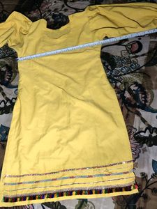 Bright Yellow Kurta with Embellished Sleeves