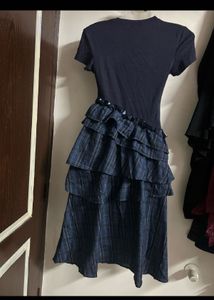 Navy Blue Ruffled Plaid Dress