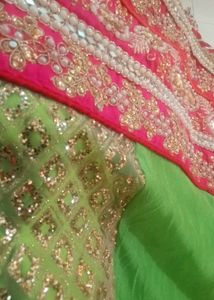 Green Lehenga With Pink Dupatta N Blouse