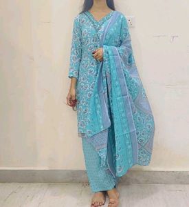 Beautiful Blue Floral Kurta Set with Dupatta
