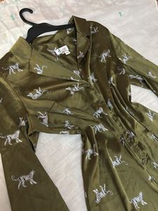 Olive Green Tiger Print Button-Up Shirt
