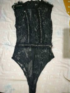 Black Lace Bodysuit with Chain Detail