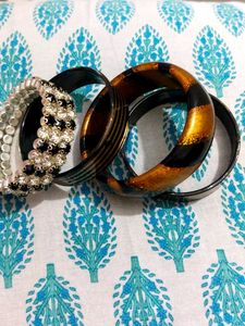 Set of 3 Bracelets -Black &amp; Gold