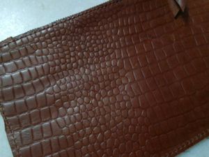 Brown Crocodile Embossed Clutch