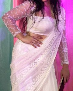 Elegant White Net Saree with Blouse