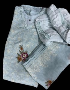 Sky Blue Embroidered Kurta with Dupatta