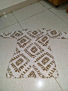 Stylish White Kurta with Brown Print