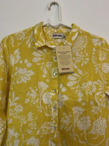 Fabindia Women’s Yellow Floral Cotton Shirt Dress
