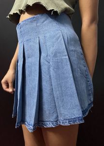 Denim Pleated Mini Skirt