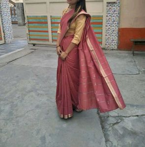 Elegant Pink Saree with Gold Border