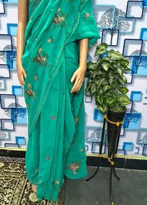 Elegant Teal Embroidered Saree Sea green