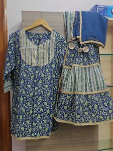 Blue Floral Print Kurta Sharara set