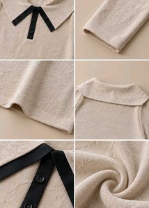 CREAM COLLARED LONG-SLEEVE MIDI DRESS