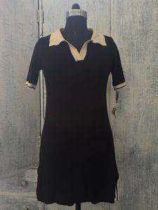 Black Polo Collar Knit Dress