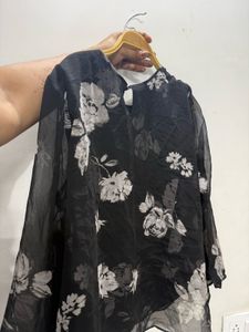 Chic Black Floral Sheer Top