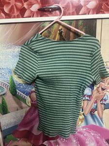 Striped Ribbed Knit Square Neck Top