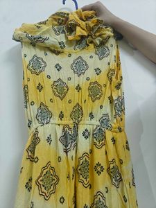 Yellow Printed Cape Maxi Dress