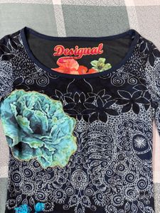 y2k vintage Desigual Blue Floral Long Sleeve Top