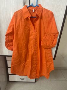 Vibrant Orange Button-Up Shirt