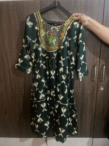 Beautifully Embroidered Green Kurta