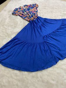 Vibrant Floral &amp; Blue Tiered Maxi Dress