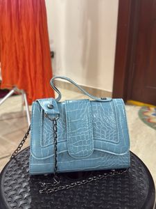 Chic Blue Croc Embossed Chain Bag