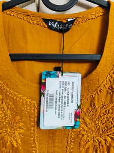 Mustard Chikankari Cotton Tunic (M/34)