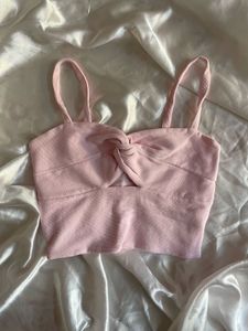 Pink Twisted Cutout Crop Top