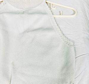 White Lace Trim Halter Top