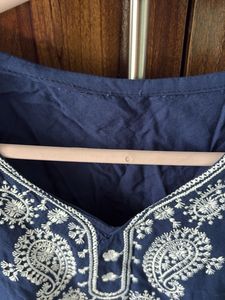 Embroidered Navy Blue Kurta Top