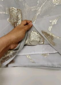 Grey Saree With Golden Zari Work
