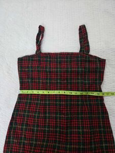 Red Plaid Mini Dress with Ruffle Hem bust 34