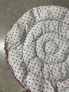 Baby Round Play Mat Cum Storage Bag - Pink &amp; White