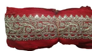 Lace, Red colour whitta fabric lace with golden se