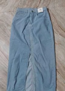 Light Wash Denim Maxi Skirt with Slit