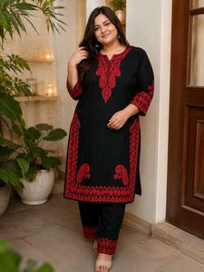 BLACK KURTA WITH BEAUTIFUL RED EMBROIDERY 🔥