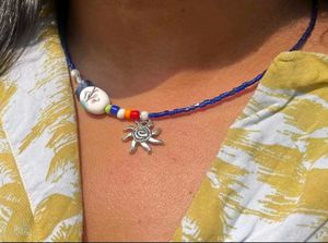Boho Beaded Sun Charm Necklace