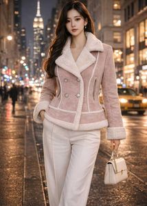 Pink Faux Fur Trim Jacket