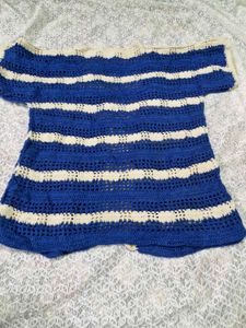 Blue &amp; White Striped Crochet Cardigan