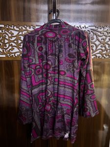 Stylish Purple &amp; Pink Abstract Print Tunic Top