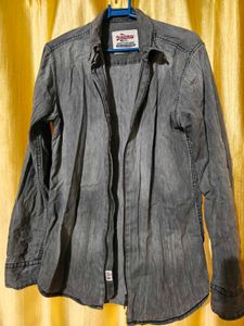 Men's Washed Grey Denim Shirt Jacket