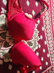 Red Lace Trim Bra 32D